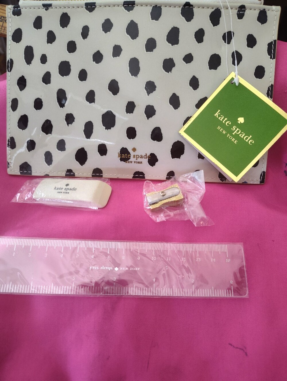 Kate Spade NewYork Spotty Dot Pencil Toiletry Pouch Black White 8 X 5 NWT